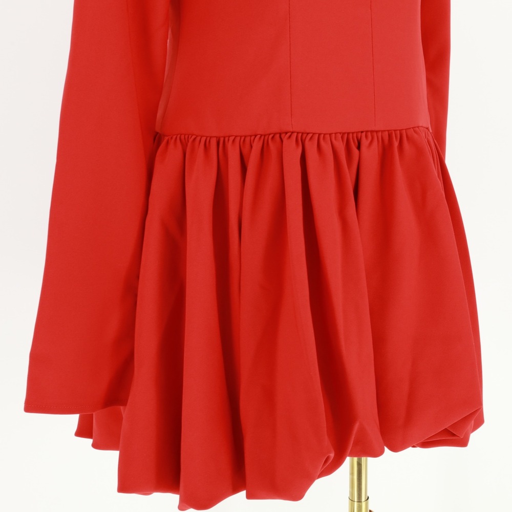 Commense Red Mock Neck Flared Long Sleeve Bubble Hem Mini Dress Size Large - Picture 6 of 12